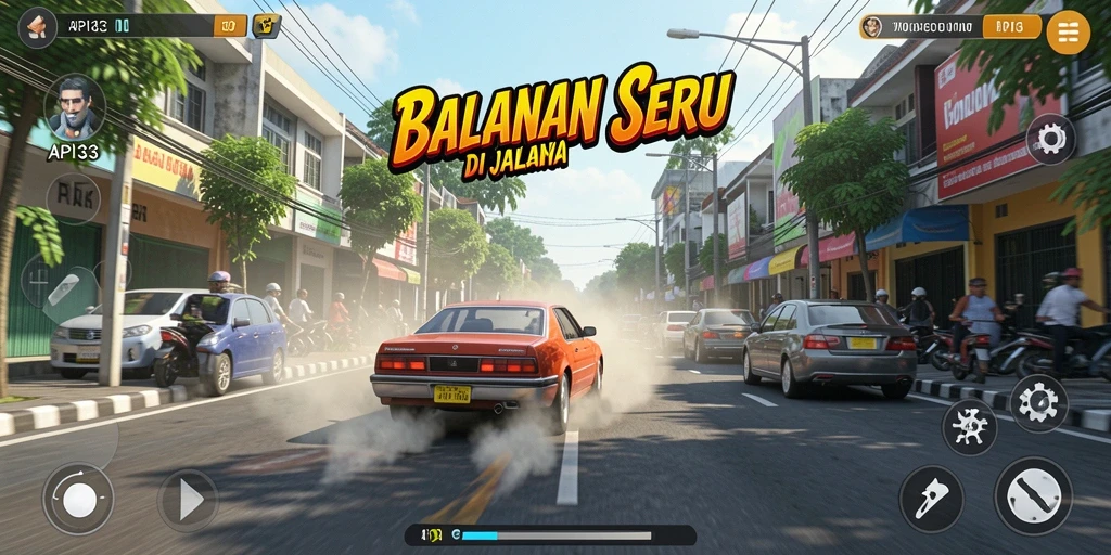 Tampilan gameplay balapan yang penuh aksi dan realistik.