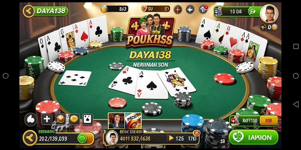 Tangkapan layar gameplay utama DAYA138 menampilkan serunya bermain Poker.