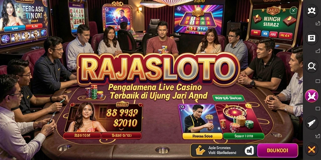 Screenshot RAJASLOTO menampilkan dealer profesional dan suasana Live Casino yang mendebarkan.