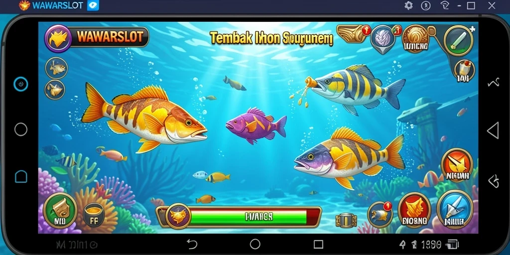 Tampilan dinamis gameplay WAWARSLOT dengan aksi Tembak Ikan yang seru.
